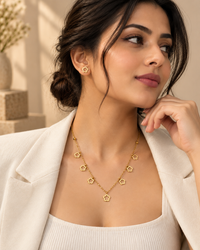 Anti-Tarnish Gold Flower Jewellery Set | Dainty Floral Necklace & Earrings Set for Women