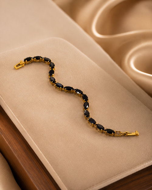 Anti Tarnish Black Stone Bracelet for Women | Gold Finish