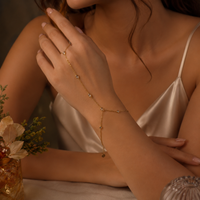 Premium Anti Tarnish Drop Crystal Hand Chain Bracelet with Ring for Women | Gold Stainless Steel Finger Bracelet with Crystal Accents | Waterproof Adjustable Hand Harness Jewelry