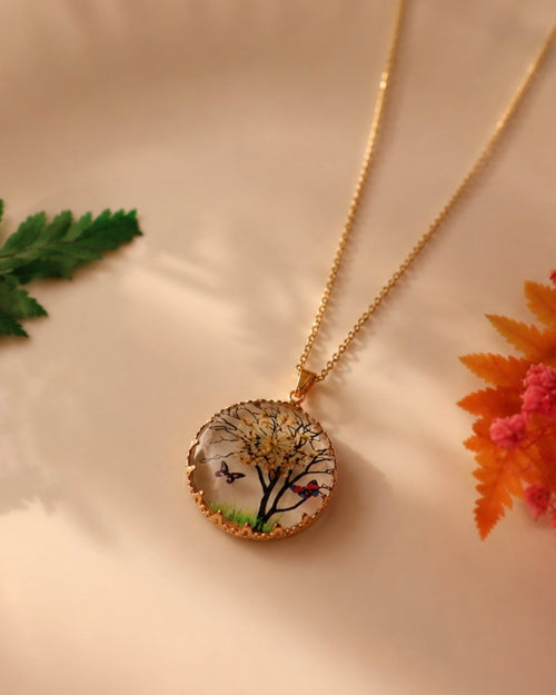 Pinterest-Inspired Anti Tarnish Resin Tree Pendant Necklace for Women | Nature Art Gold Pendant