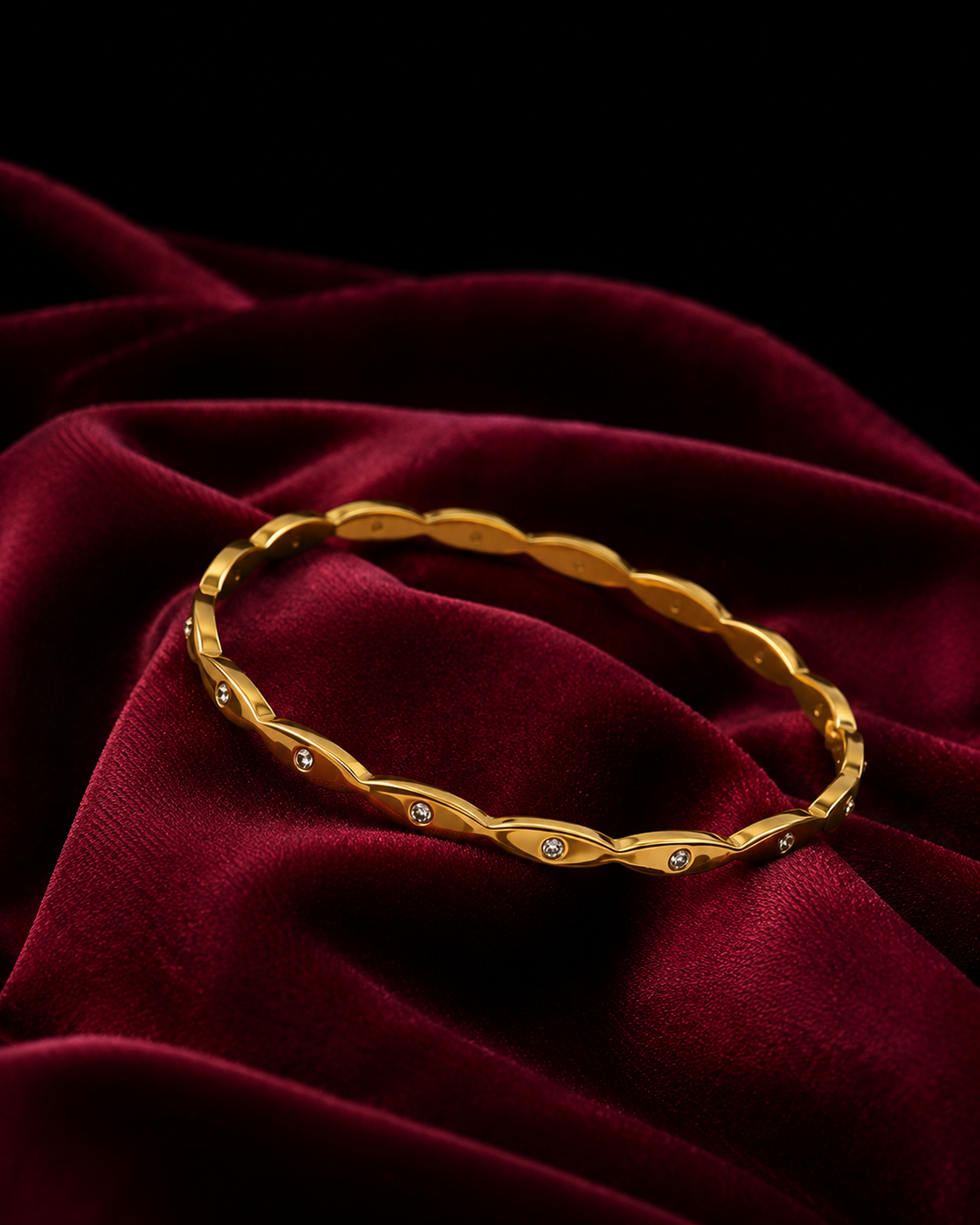 Anti Tarnish Gold Bangle Bracelet for Women | Stylish Wavy Design with Crystal Accents | Elegant Gold-Tone Kada | Size 2.6 | Everyday, Office & Party Wear