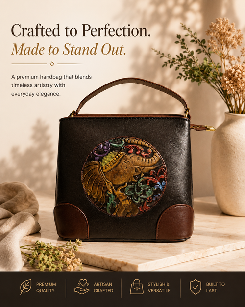 Elephant Artisan Handheld Bag for Women with Sling Strap | Premium Vintage Style Handbag
