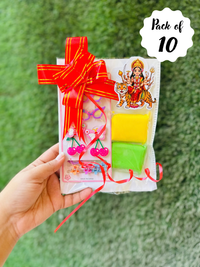 Navratri Kanjak Hamper Pack of 10, Girls Hair Accessories Set with 2-Colour Dry Clay & 2 Eclairs, Colourful Butterfly and Flower Hair Clips, Kanya Pujan Return Gift