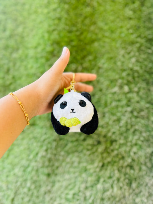 Rotating Panda Plush Keychain with Bamboo | Cute Soft Toy Bag Charm & Keyring | Fun Panda Keychain