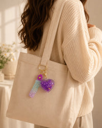 Cute & Lovely Heart Bead Keychain | Aesthetic Handmade Bag Charm | Purple Heart Pendant Keyring
