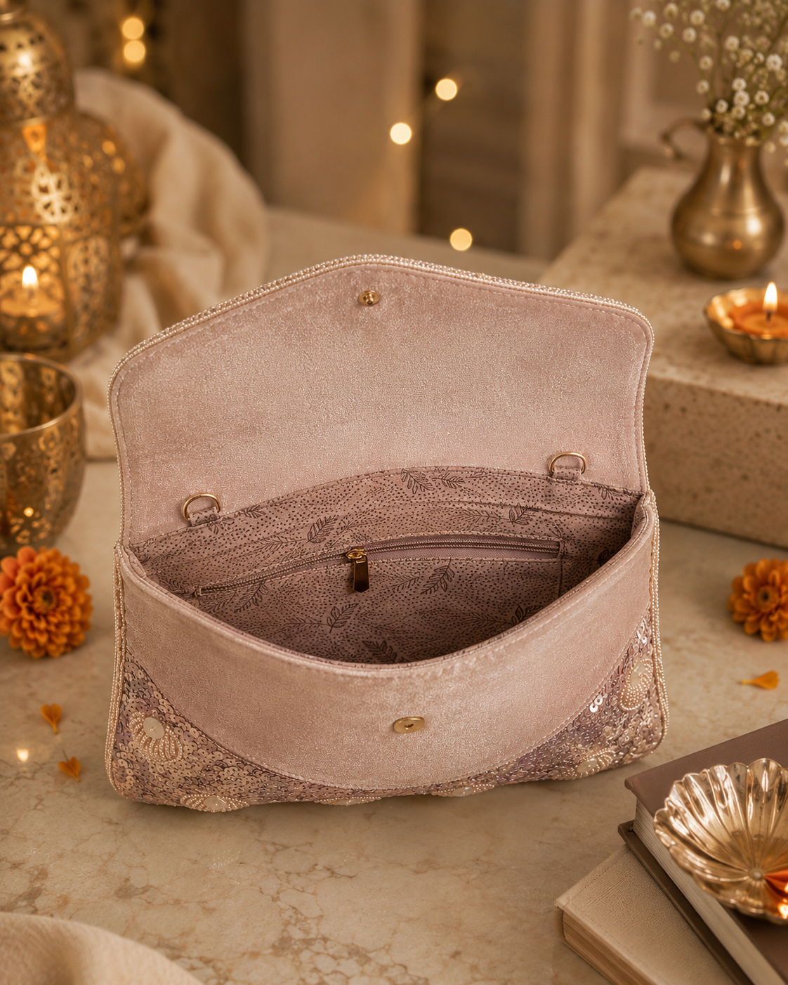 Blush Pink Embellished Clutch Bag | Party, Bridal & Wedding Clutch