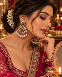 Premium Indian Statement Earrings for Women, Heavy-Look Lightweight Ethnic Earrings with Pearl and Gemstone-Style Detailing for Karwa Chauth, Diwali, Weddings & Parties
