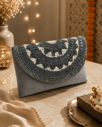 Grey Handcrafted Embellished Clutch Bag | Party & Wedding Clutch