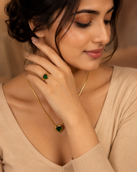 Anti Tarnish Green Heart Pendant & Adjustable Ring Combo