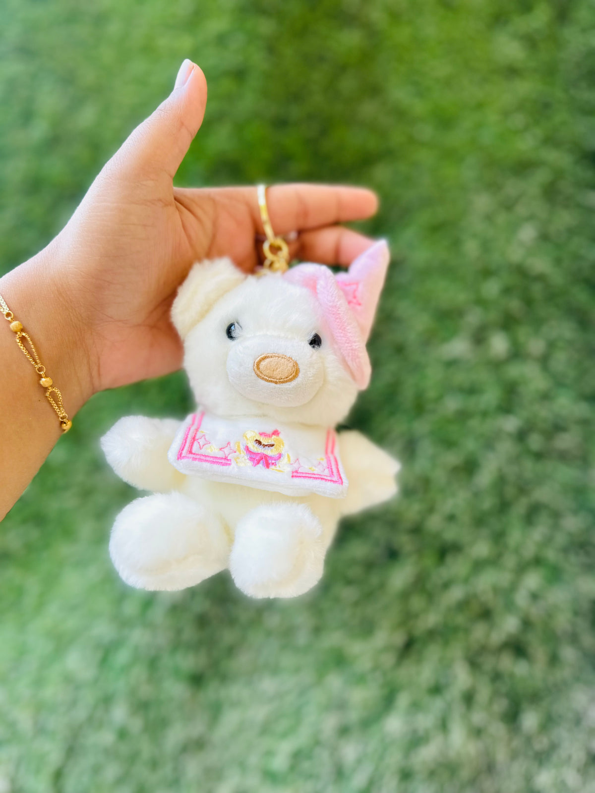 Cute Teddy Bear Plush Keychain | Soft Fluffy Bear Bag Charm with Bow & Loop | 2 Colours