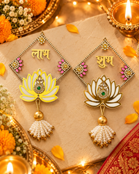 Shubh Labh Lotus Door Stickers Set of 2 | Decorative Diwali Stickers for Main Door, Windows & Mandir