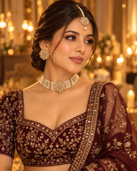 Pearl Style Choker Necklace Set for Women with Matching Statement Earrings, Multi-Strand Ethnic Jewellery for Wedding and Festive Wear