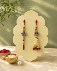 AD Bhaiya Bhabhi Couple Rakhi Set | Premium Designer Bhai Rakhi & Traditional Lumba Rakhi Combo with American Diamond, Meenakari Work | 2 Variants | Jugnu Store