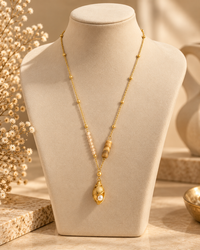 Gold Pearl Drop Necklace for Women | Beaded Shell Pendant Necklace | Elegant Statement Jewellery for Women