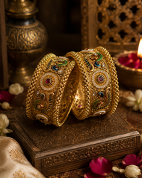 Jugnu Premium Peacock Kada Bracelet Set (Set of 2)