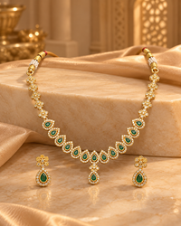 AD Necklace Set for Women, Premium Gold-Look American Diamond Jewellery with Necklace & Matching Earrings, Traditional Festive Wedding Jewellery for Saree & Ethnic Wear