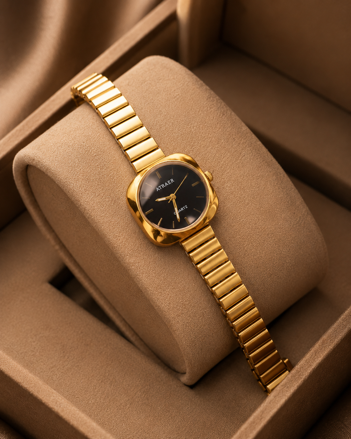 Anti Tarnish Women’s Watch with Ruby & Black Dial | Gold Plated