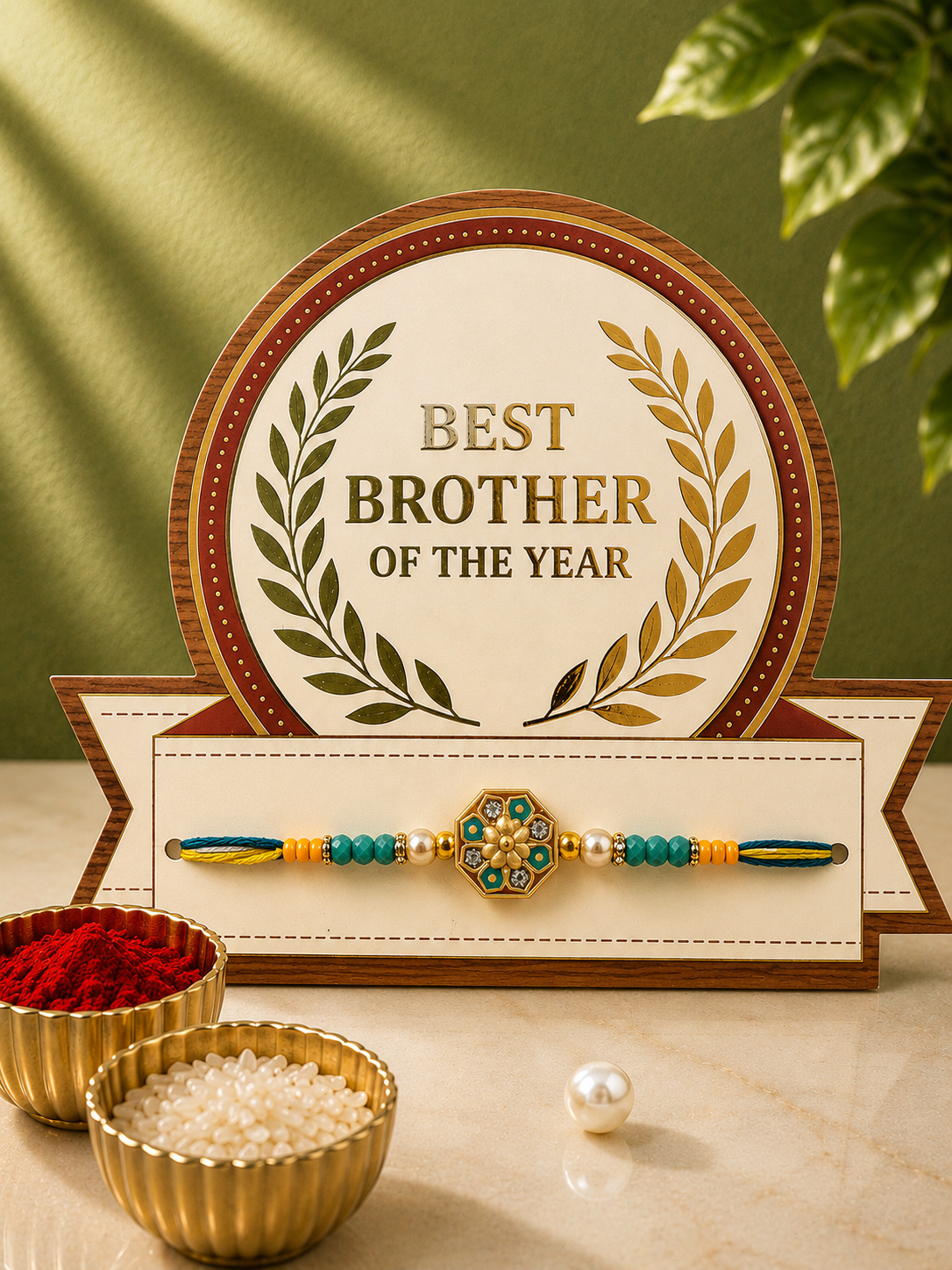 Designer Rakhi for Brother with Best Brother of the Year Display Card | Premium Handmade Raksha Bandhan Rakhi | Fancy Thread Rakhi Gift | Jugnu Store (2 Variants)