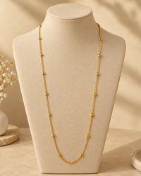 Gold Beaded Long Necklace for Women | Dainty Ball Chain Necklace | Minimalist Layering Jewellery