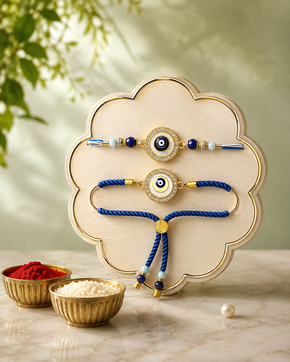 Evil Eye Bhaiya Bhabhi Couple Rakhi Set | Premium Designer Rakhi & Lumba Combo for Brother and Bhabhi | Handmade Nazar Protection Rakhi | Jugnu Store