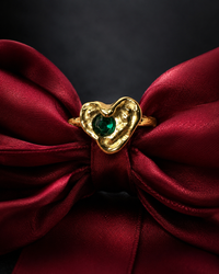 Adjustable Anti Tarnish Heart Ring with Green Stone | Gold Ring