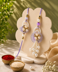 Handmade Bhaiya Bhabhi Rakhi Set with Roli Chawal | Designer Pearl Lumba Rakhi | Available in 6 Colours | Raksha Bandhan Gift