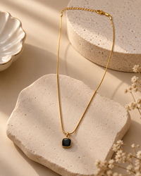 Black Stone Pendant Necklace for Women | Minimalist Gold-Tone Necklace | Anti-Tarnish Jewellery