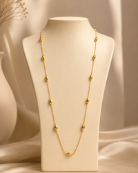 Gold Oval Bead Long Necklace for Women | Dainty Beaded Chain Necklace | Elegant Minimalist Jewellery