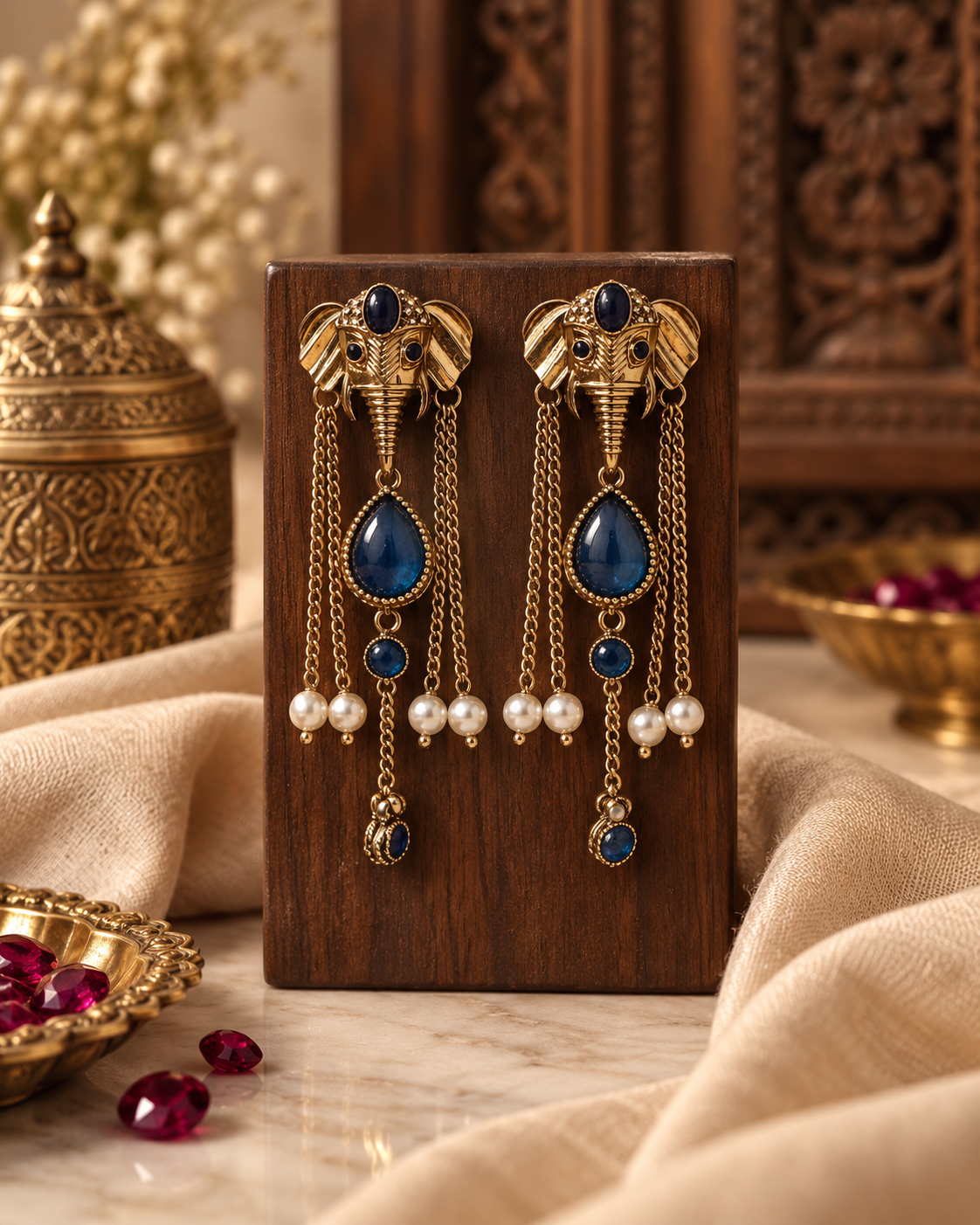 Elephant Earrings for Women, Traditional Indian Long Dangle Earrings with Elephant Motif, Multicolor Stone & Bead Detailing, Ethnic Statement Jewellery for Festive & Party Wear