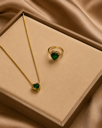 Anti Tarnish Green Heart Pendant & Adjustable Ring Combo