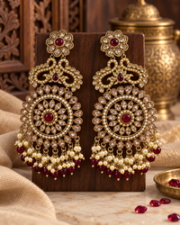 Premium Indian Statement Earrings for Women, Heavy-Look Lightweight Festive Earrings with Pearl & Bead Detailing for Karwa Chauth, Diwali, Weddings & Functions