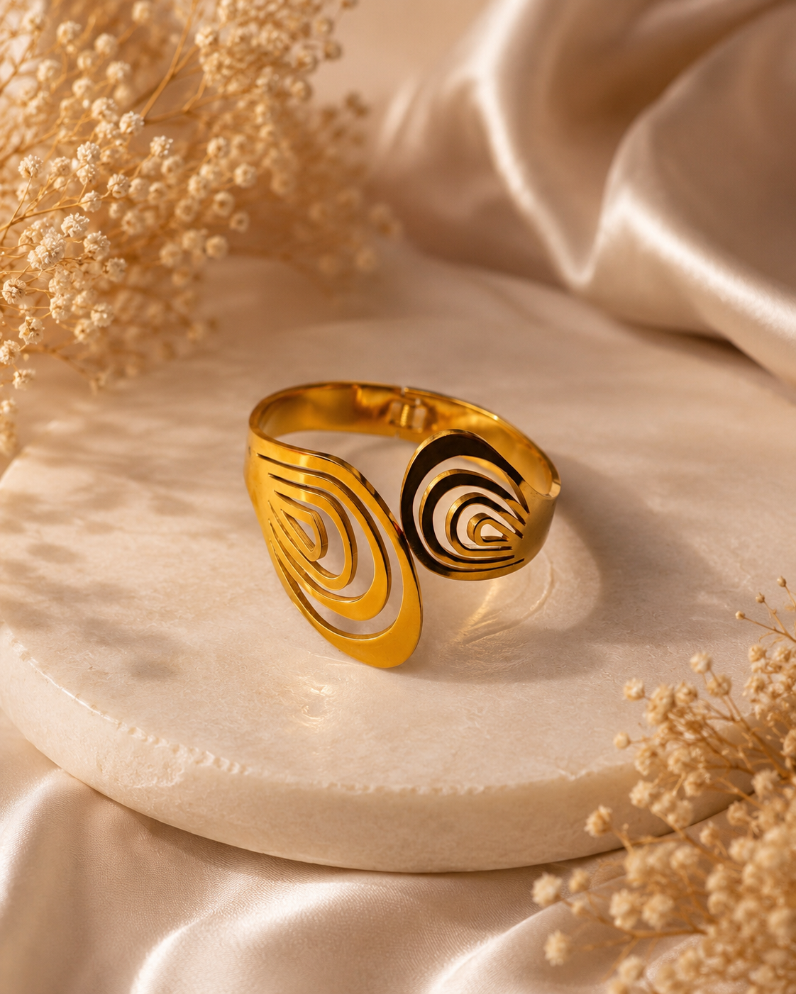 Premium Anti Tarnish Abstract Gold Hand Cuff for Women | Stainless Steel Statement Open Cuff Bracelet | Waterproof, Hypoallergenic & Tarnish-Free