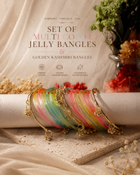 Multicolor Jelly Bangles with Golden Kashmiri Bangles Set | Colourful Ethnic Bangle Combo for Women