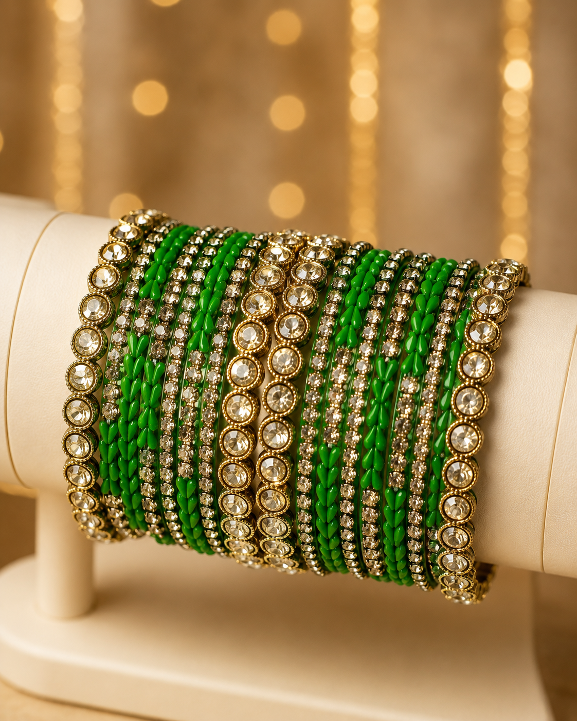 Emerald Green Designer Bangles Set with Stone Work for Women