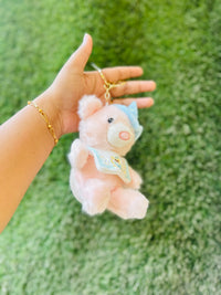 Cute Teddy Bear Plush Keychain | Soft Fluffy Bear Bag Charm with Bow & Loop | 2 Colours