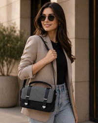 Elegant Two-Tone Top Handle Satchel Bag for Women with Sling Strap