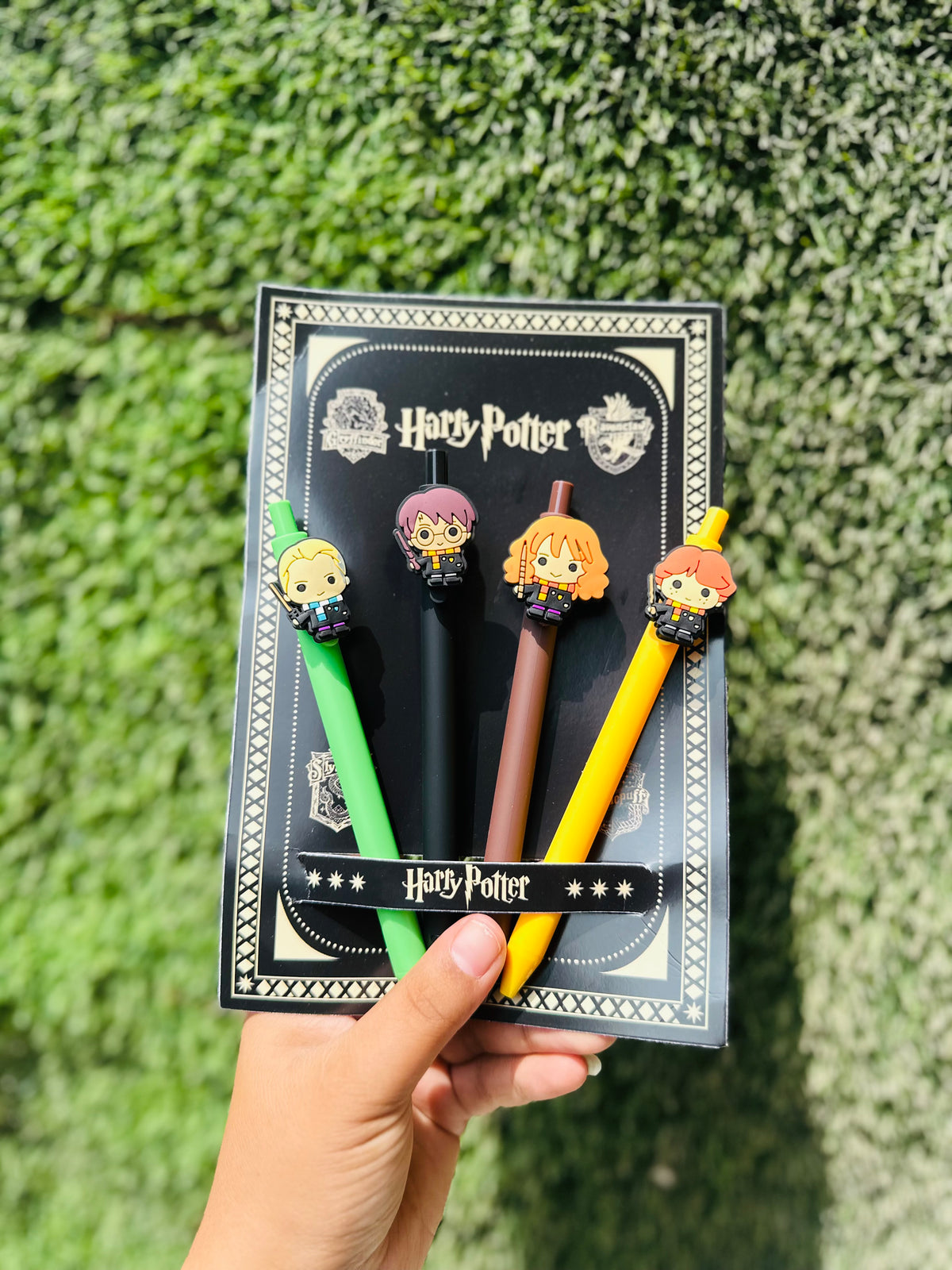 Premium Harry Potter Stationery Combo | Harry, Ron, Hermione & Draco Pens, A5 Notebook & Harry Potter Keychain | Gift Set for Potterheads