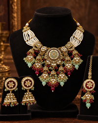 Multicolour Royal Necklace Set for Women with Earrings & Maang Tikka, Heavy Look Indian Festive Jewellery for Wedding, Diwali, Karwa Chauth & Special Occasions