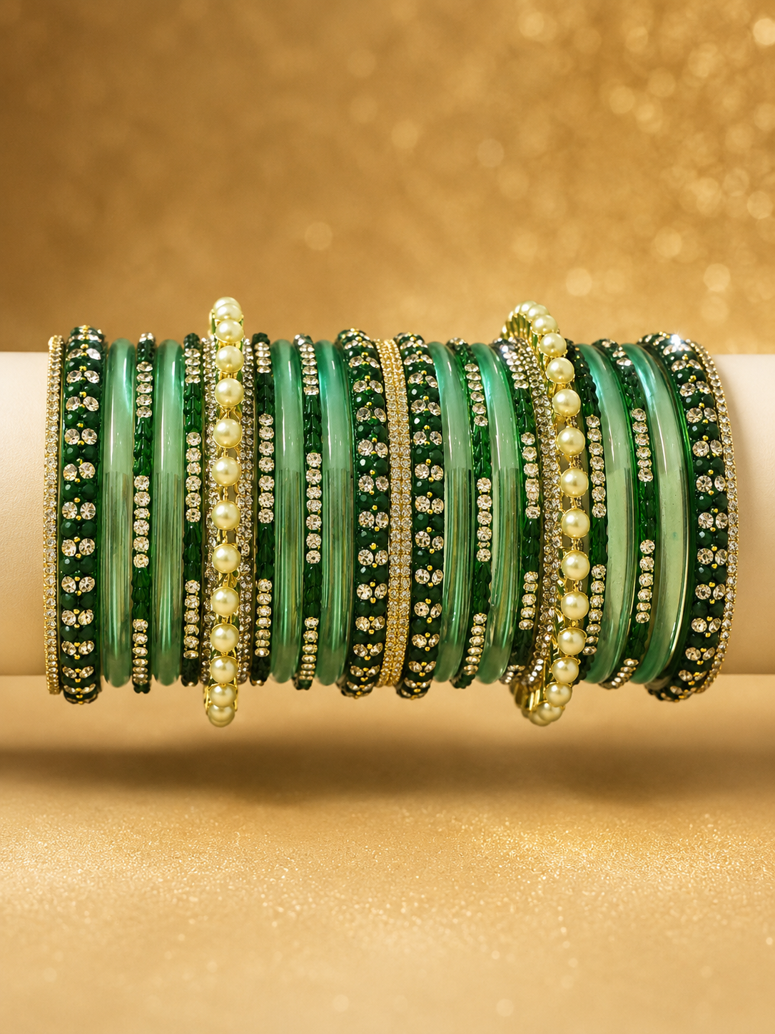 Pearl Accent Green Designer Bangles Set for Women