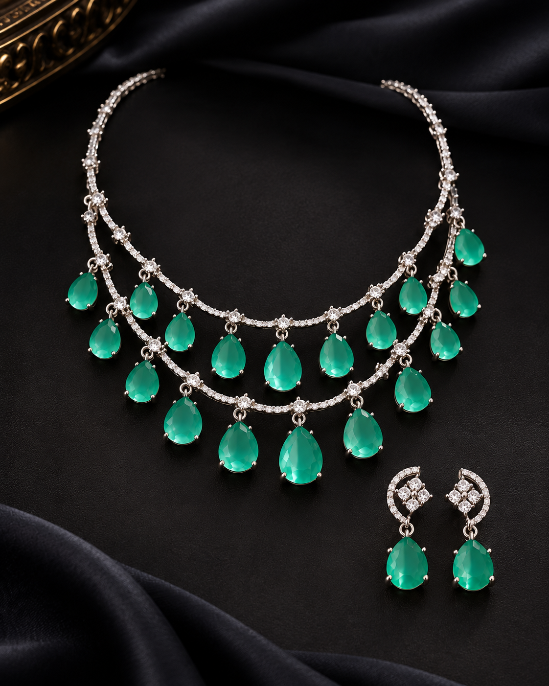 Premium AD Necklace Set for Women, Heavy Look Festive Jewellery with Necklace & Earrings, Stylish Statement Set for Karwa Chauth, Wedding, Diwali & Parties