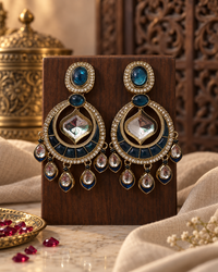 Statement Ethnic Earrings for Women, Traditional Indian Jewellery with Black Blue & Purple Stone Details, Long Drop Designer Earrings for Wedding & Festive Wear
