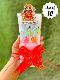 Navratri Kanjak Hair Accessories Hamper Pack of 10, Multicolour Hair Clips and Accessories Set with 2-Colour Dry Clay & 2 Eclairs, Kanya Pujan Gift for Girls
