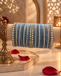 Pastel Blue Designer Bangles for Women, Stone Studded Traditional Kangan Set, Elegant Ethnic Jewellery for Wedding Festive Wear, Sizes 2.4, 2.6 & 2.8