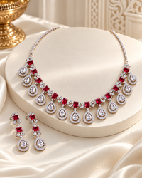 AD Necklace Set for Women with Earrings, Heavy Look Festive Jewellery, Elegant Party Wear Necklace Set for Karwa Chauth, Wedding, Diwali, Cocktail Party & Functions