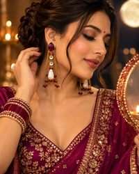 Festive Indian Earrings for Women, Lightweight Ethnic Earrings with Pearl Drops, Unique Traditional Jewellery for Karwa Chauth, Diwali, Wedding & Functions
