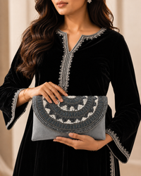 Grey Handcrafted Embellished Clutch Bag | Party & Wedding Clutch