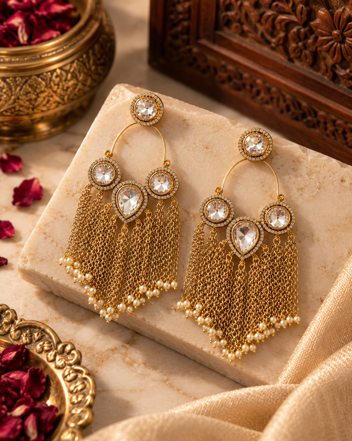 Festive Indian Earrings for Women, Lightweight Heavy-Look Statement Earrings, Unique Ethnic Jewellery for Karwa Chauth, Diwali, Wedding & Functions