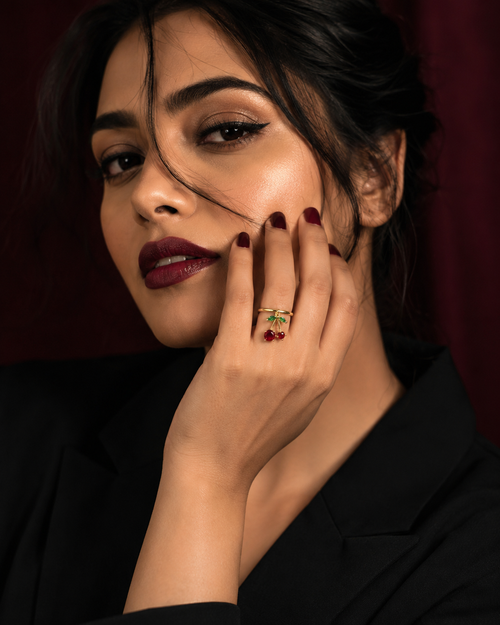 Adjustable Cherry Charm Anti Tarnish Ring | Cute Gold Ring for Women