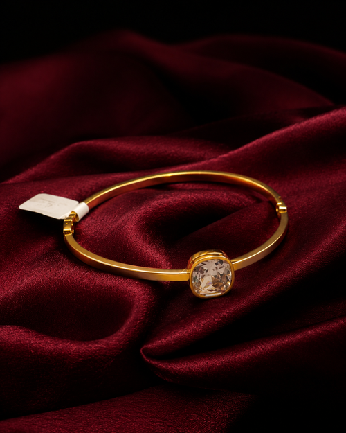 Anti Tarnish Gold Bracelet for Women | Minimalist Crystal Stone Bracelet | Elegant Gold-Tone Bangle | Dainty Statement Jewellery for Everyday, Office & Party Wear