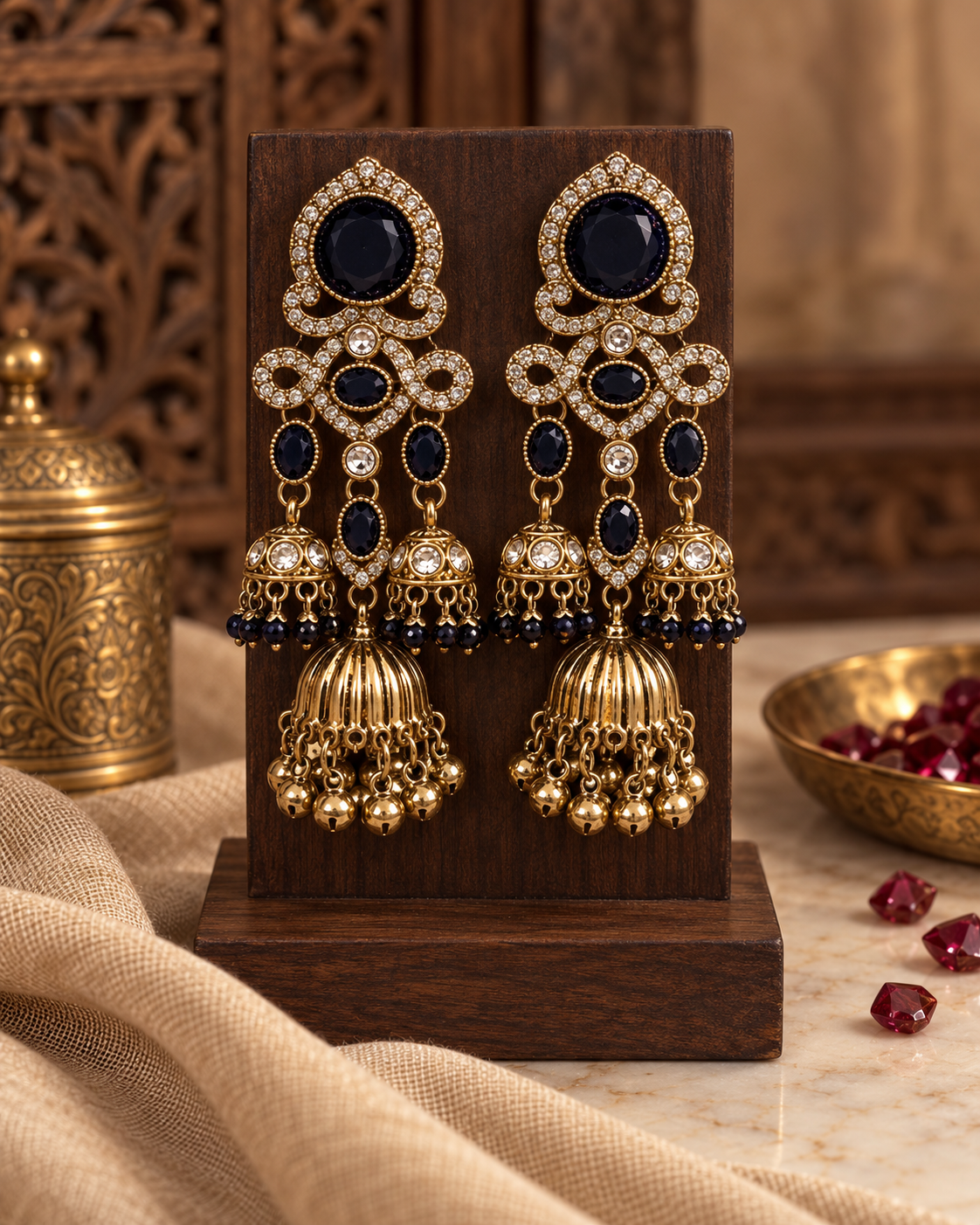 Jhumka Earrings for Women, Traditional Kundan Style Gold-Tone Chandbali Jhumki Earrings with Crystal & Bead Detailing, Ethnic Party Wear Jewellery for Wedding & Festive Occasions